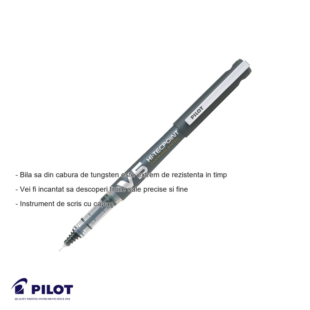 Roller cu cerneala lichida Pilot Hi-Tecpoint V5, varf 0.5mm, negru, pentru scriere precisa si constanta [2]
