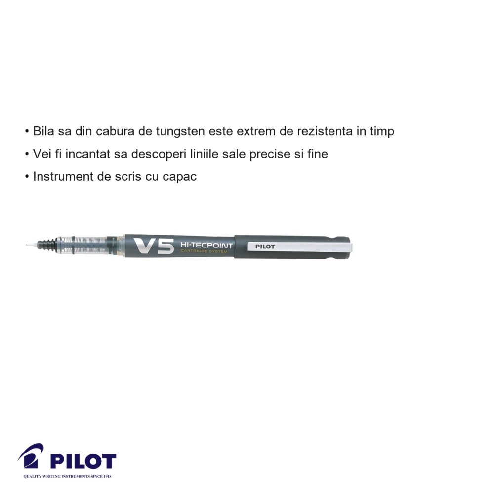 Roller cu cerneala lichida Pilot Hi-Tecpoint V5, varf 0.5mm, negru, pentru scriere precisa si constanta [3]