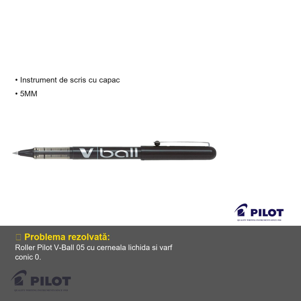 Roller cu cerneala lichida Pilot V-Ball 0.5mm, varf conic, scriere fina, negru [3]