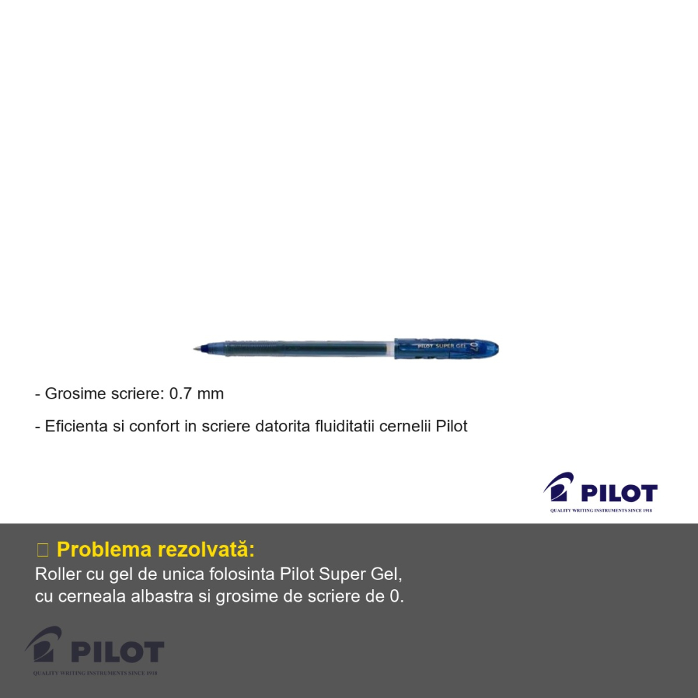 Roller cu gel albastru Pilot Super Gel 0.7mm, scriere fluida, pentru birou si scoala [2]