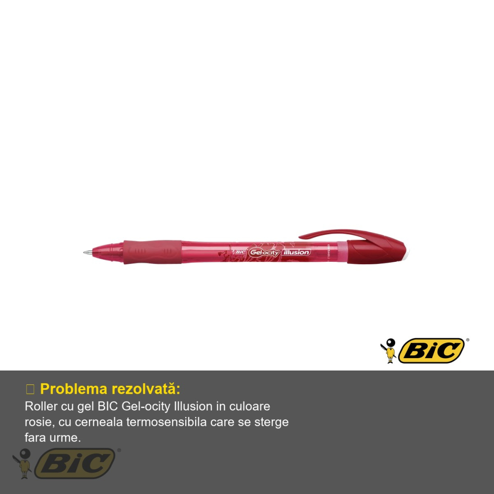 Roller cu gel BIC Gel-ocity Illusion, varf 0.7 mm, cerneala rosie termosensibila stergibila, pentru scris si corectare [4]