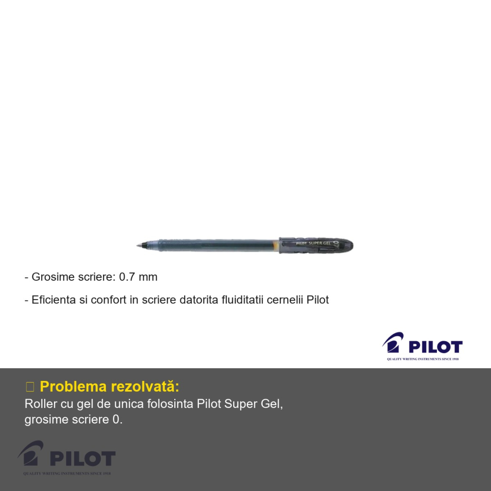 Roller cu gel negru Pilot Super Gel 0.7mm, scriere fluida, pentru birou si scoala [2]