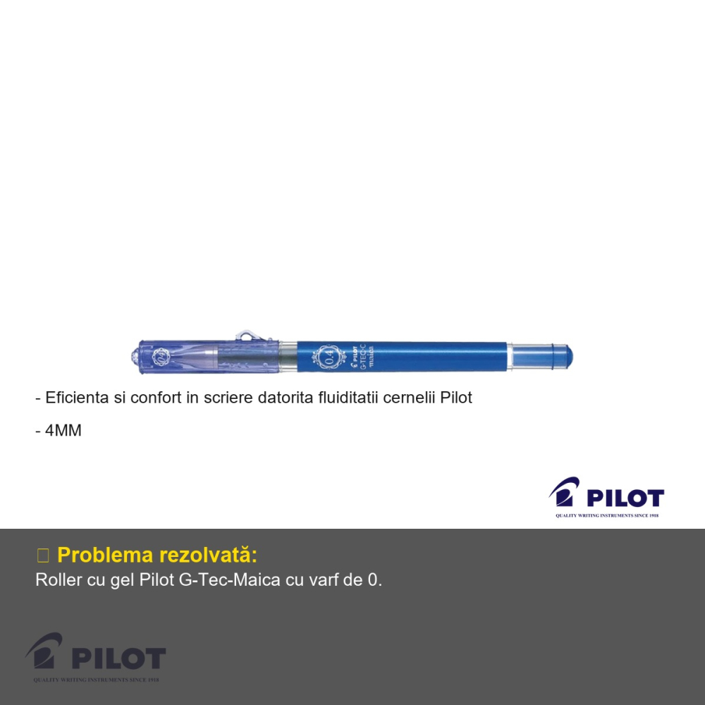 Roller cu gel Pilot G-Tec-Maica, varf 0.4mm, cerneala albastra, design elegant cu imitatie diamant [2]