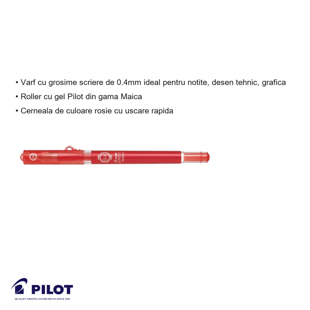 Roller cu gel Pilot Maica, varf 0.4mm, cerneala rosie cu uscare rapida, pentru notite si desen tehnic [3]