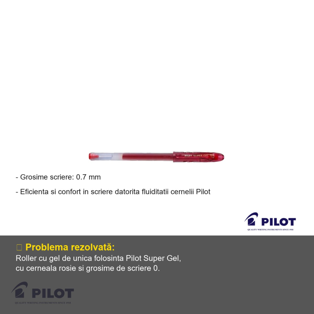 Roller cu gel rosu Pilot Super Gel 0.7 mm, scriere fluida si confortabila, pentru birou si scoala [2]