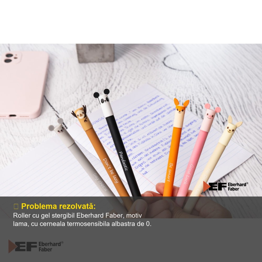 Roller cu gel stergibil Eberhard Faber Animal Erase It, motiv lama, cerneala albastra 0.7 mm, pentru scoala si birou [4]