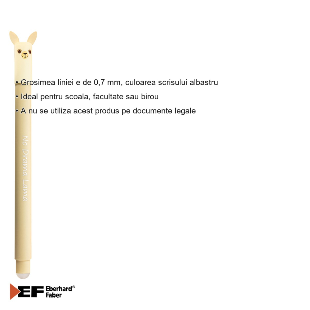 Roller cu gel stergibil Eberhard Faber Animal Erase It, motiv lama, cerneala albastra 0.7 mm, pentru scoala si birou [3]
