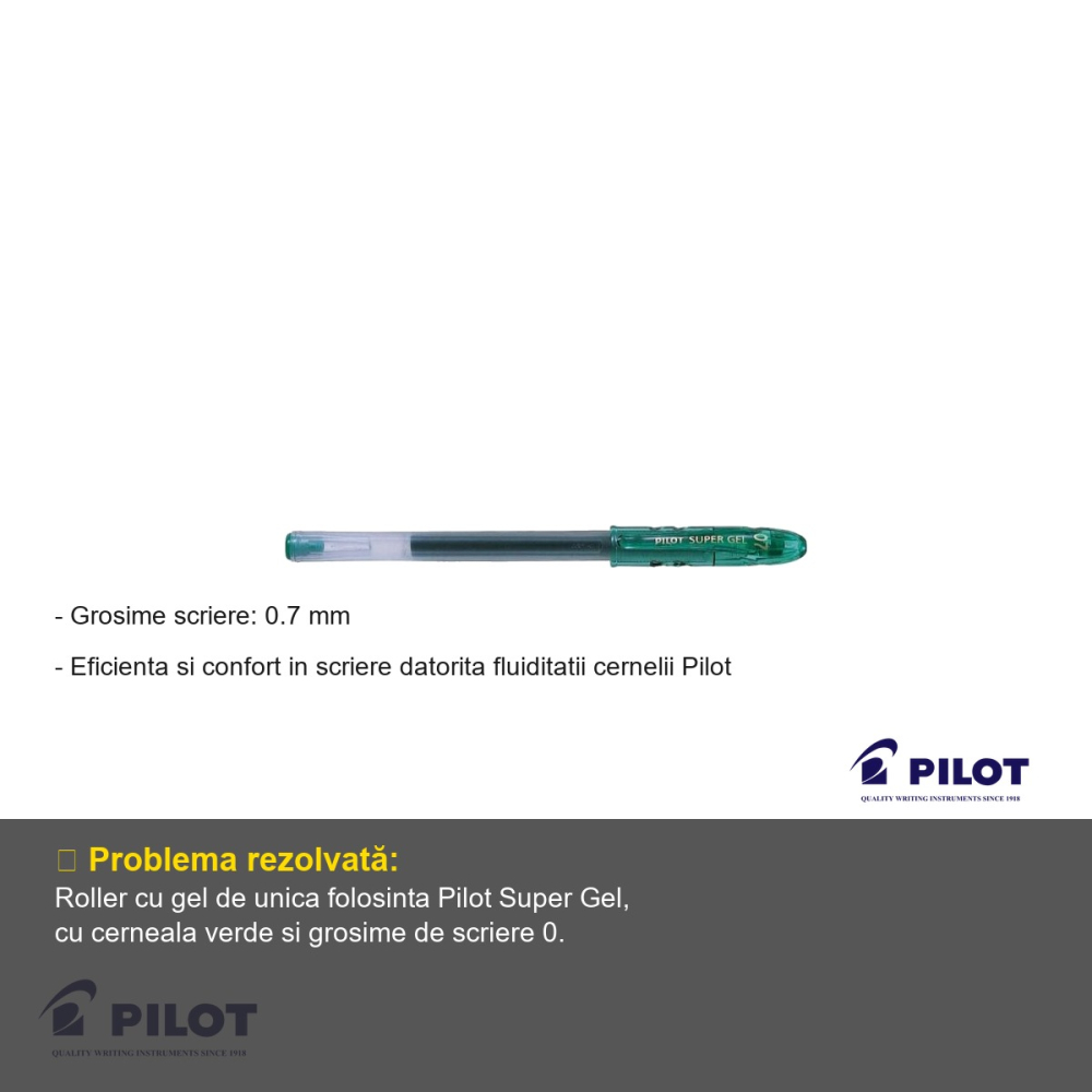 Roller cu gel verde Pilot Super Gel 0.7 mm, scriere fluida, pentru birou si scoala [2]