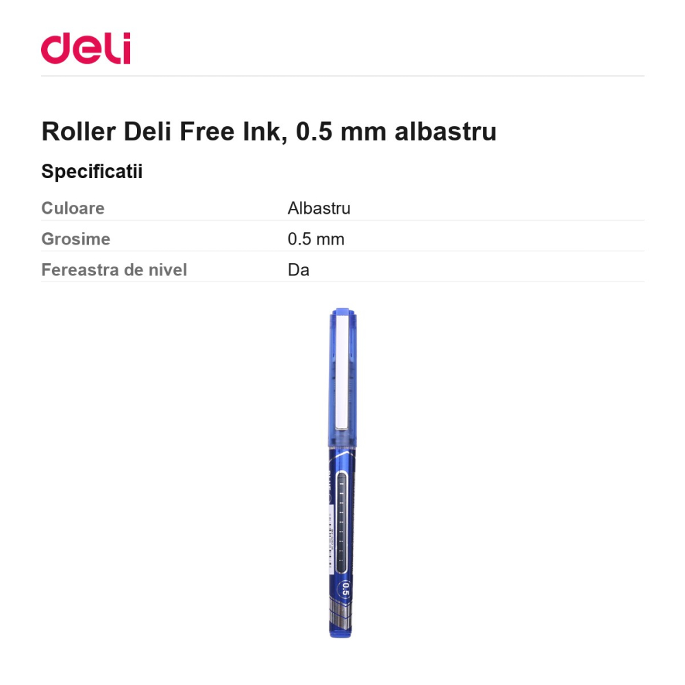 Roller Deli Free Ink, 0.5 mm albastru [3]