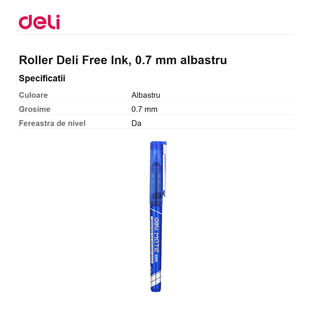 Roller Deli Free Ink, 0.7 mm albastru [3]