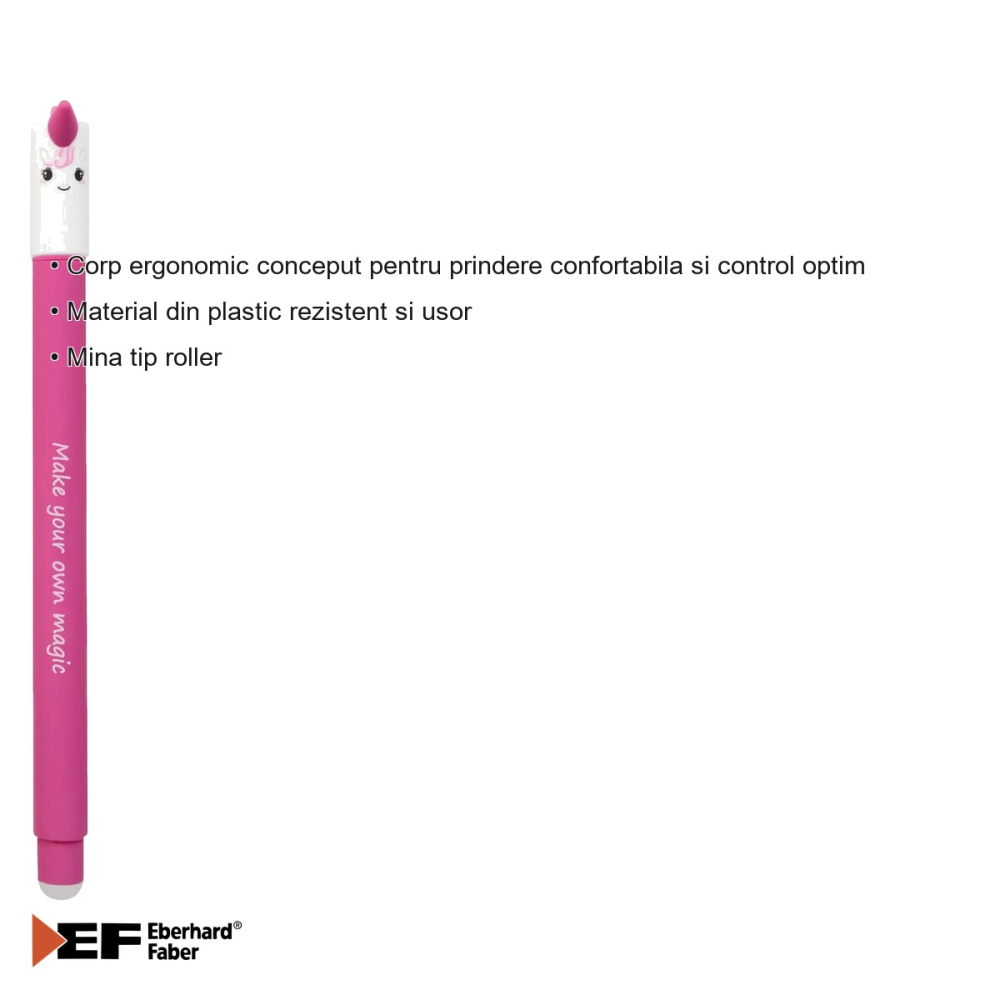 Roller erasable 0.7 mm albastru Eberhard Faber Unicorn, cerneala termosensibila stergibila, pentru scoala [3]