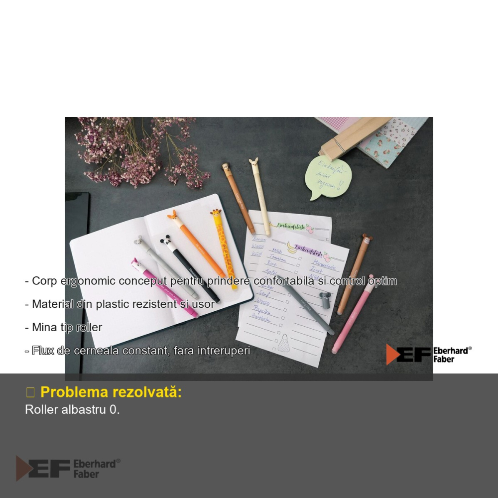 Roller erasable 0.7 mm albastru Eberhard Faber Unicorn, cerneala termosensibila stergibila, pentru scoala [2]