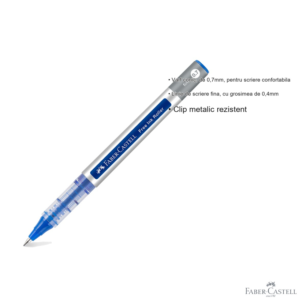 Roller Faber-Castell Free Ink 0.7mm, scriere fina albastra, pentru birou si scoala [3]