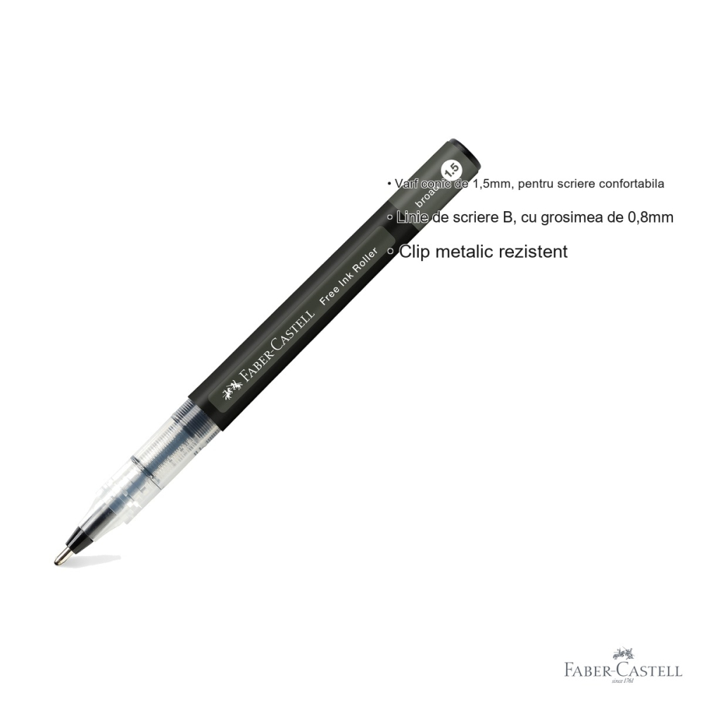 Roller Faber-Castell Free Ink negru, varf conic 1.5mm, scriere fluida tip B, pentru birou si uz profesional [3]