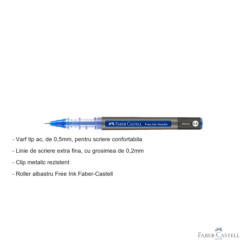 Roller Faber-Castell Free Ink, varf ac 0.5mm, linie extra fina 0.2mm, cerneala albastra [2]