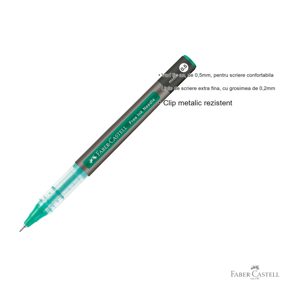 Roller Faber-Castell Free Ink, varf ac 0.5mm, linie extra fina 0.2mm, cerneala verde [3]