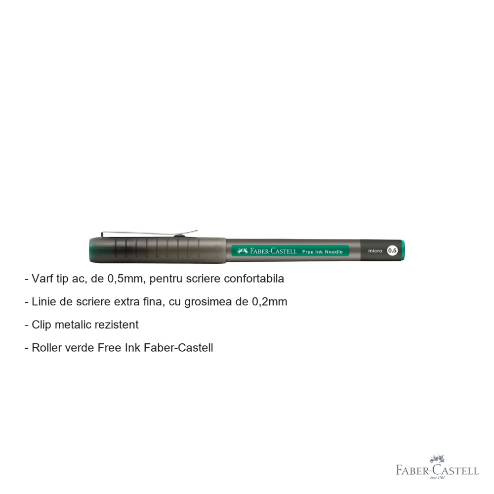 Roller Faber-Castell Free Ink, varf ac 0.5mm, linie extra fina 0.2mm, cerneala verde [2]