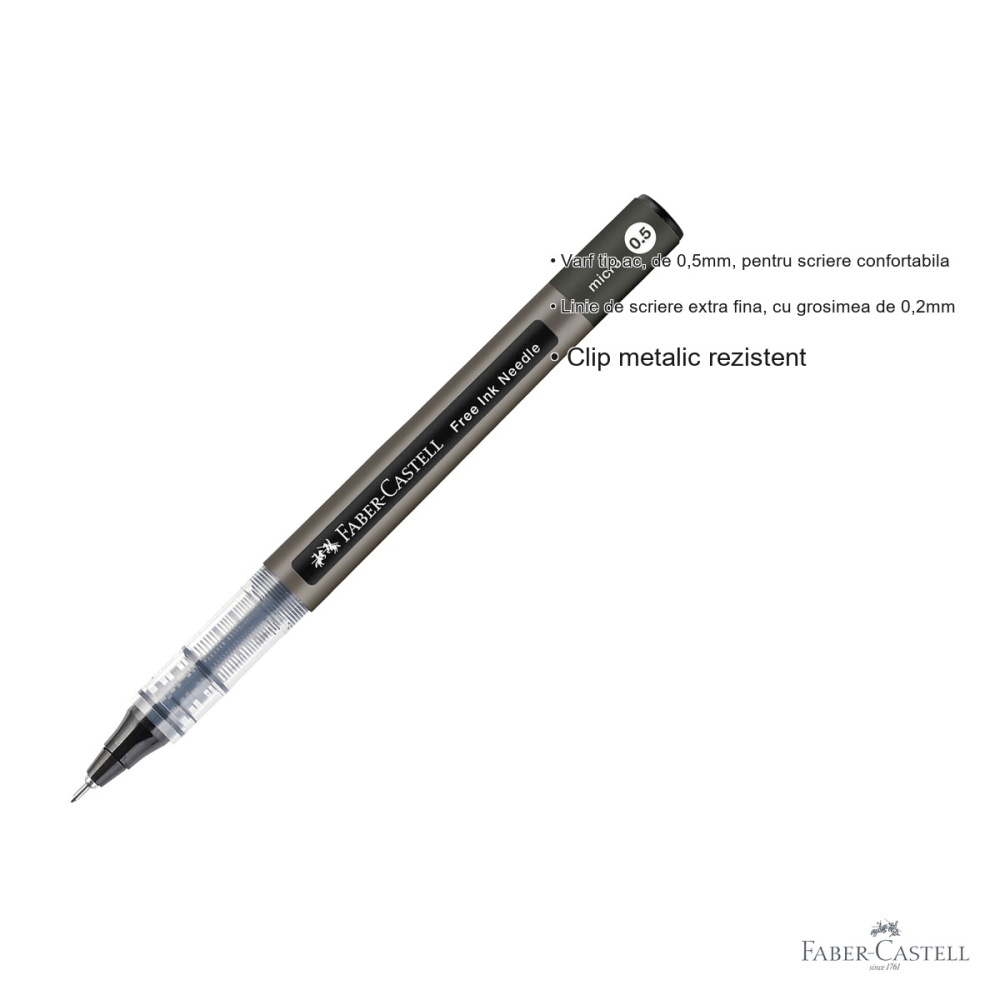 Roller Faber-Castell Free Ink, varf ac 0.5mm, linie extra fina 0.2mm, negru, pentru scriere precisa [3]