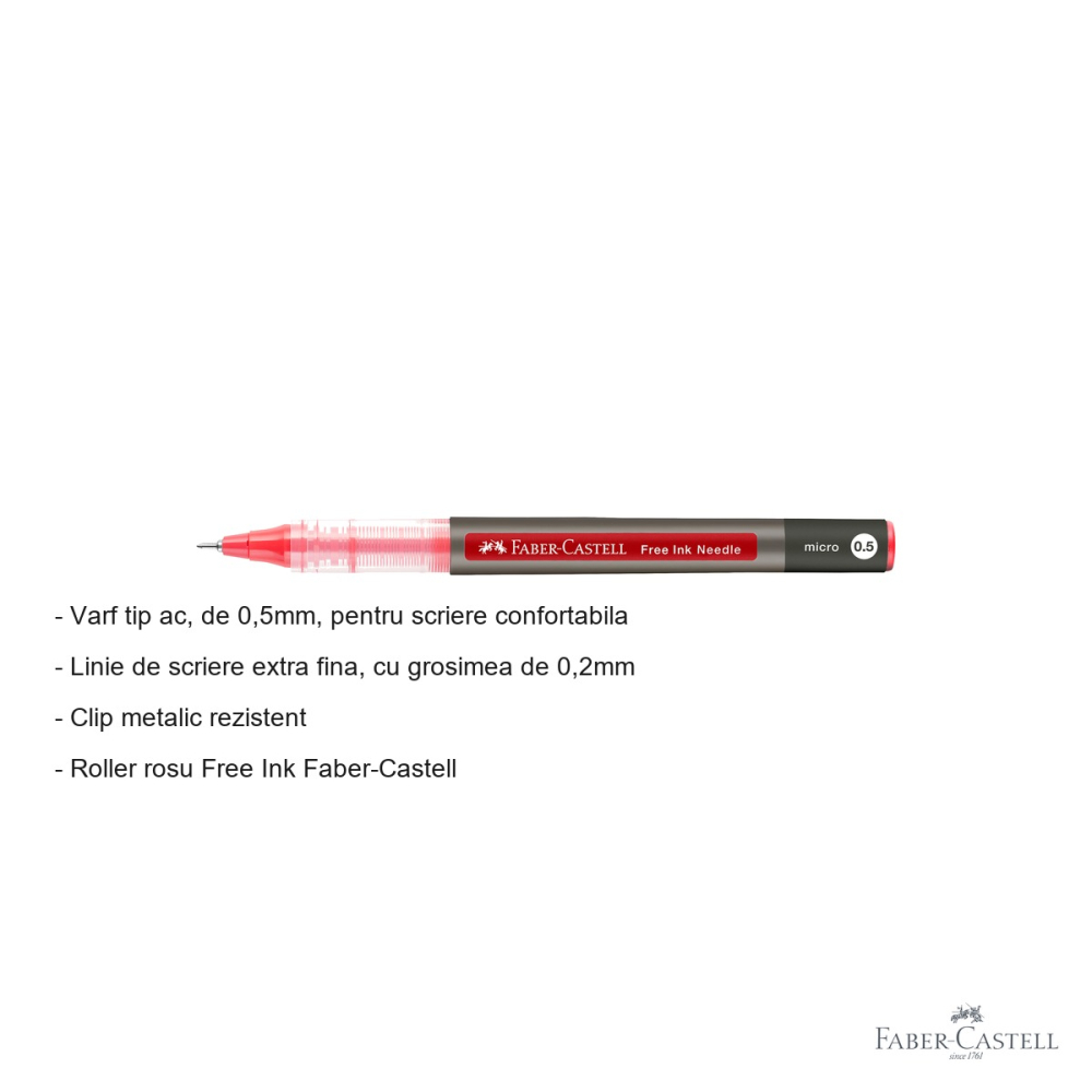 Roller Faber-Castell Free Ink, varf ac 0.5mm, linie extra fina 0.2mm, rosu [2]