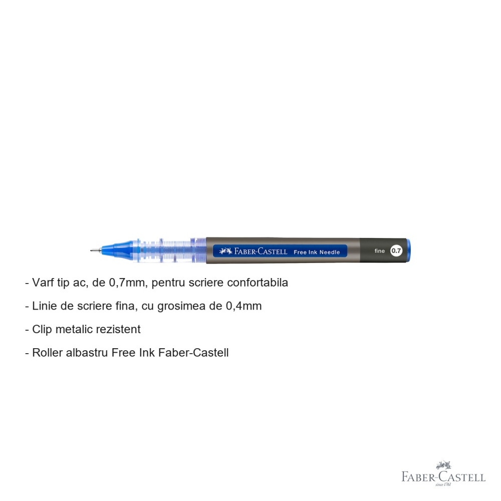 Roller Faber-Castell Free Ink, varf ac 0.7mm, cerneala albastra, scriere fina si confortabila [2]