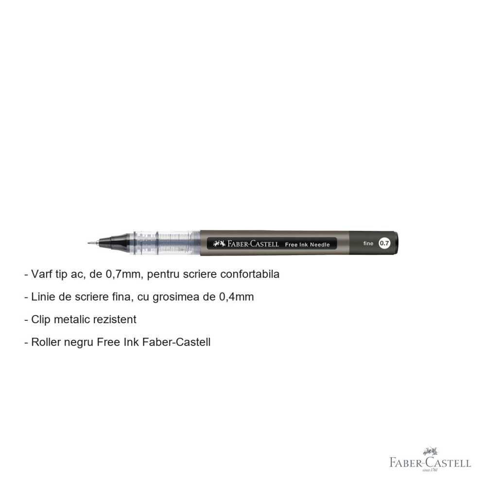 Roller Faber-Castell Free Ink, varf ac 0.7mm, cerneala neagra, scriere fina si confortabila [2]