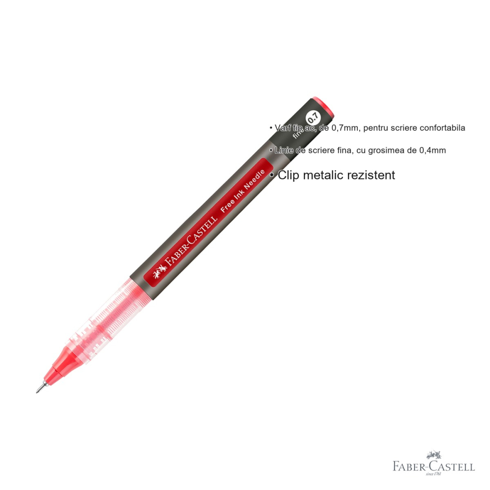 Roller Faber-Castell Free Ink, varf ac 0.7mm, cerneala rosie, scriere fina pentru birou si scoala [3]