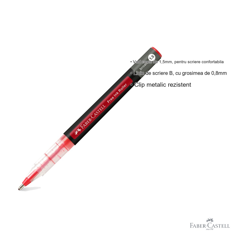 Roller Faber-Castell Free Ink, varf conic 1.5mm, linie lata B, cerneala rosie, pentru scriere fluida si confortabila [3]