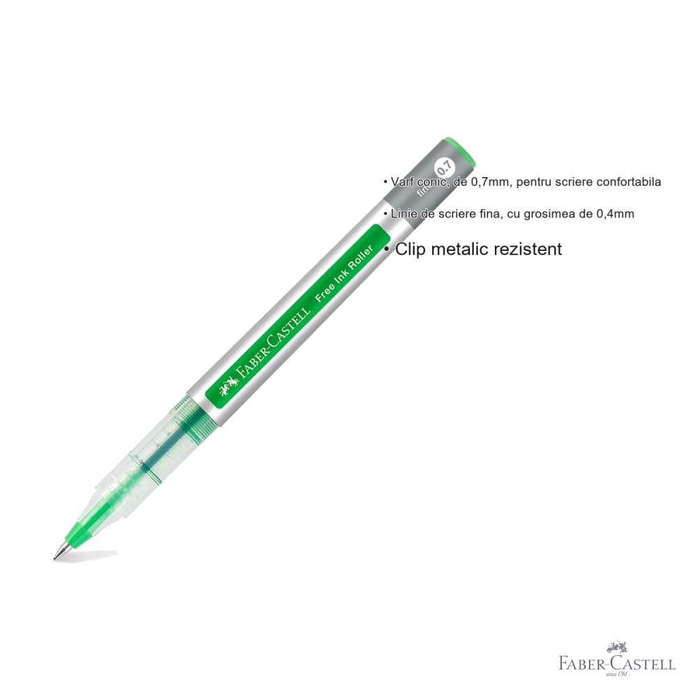 Roller Faber-Castell Free Ink vernil, varf conic 0.7mm, scriere fina si confortabila [3]