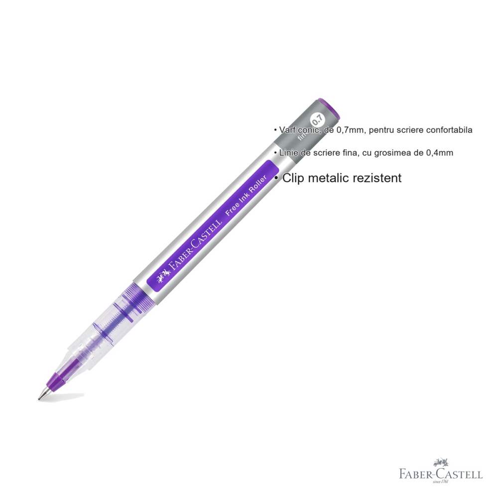 Roller Faber-Castell Free Ink violet, varf conic 0.7mm, scriere fina si confortabila [3]
