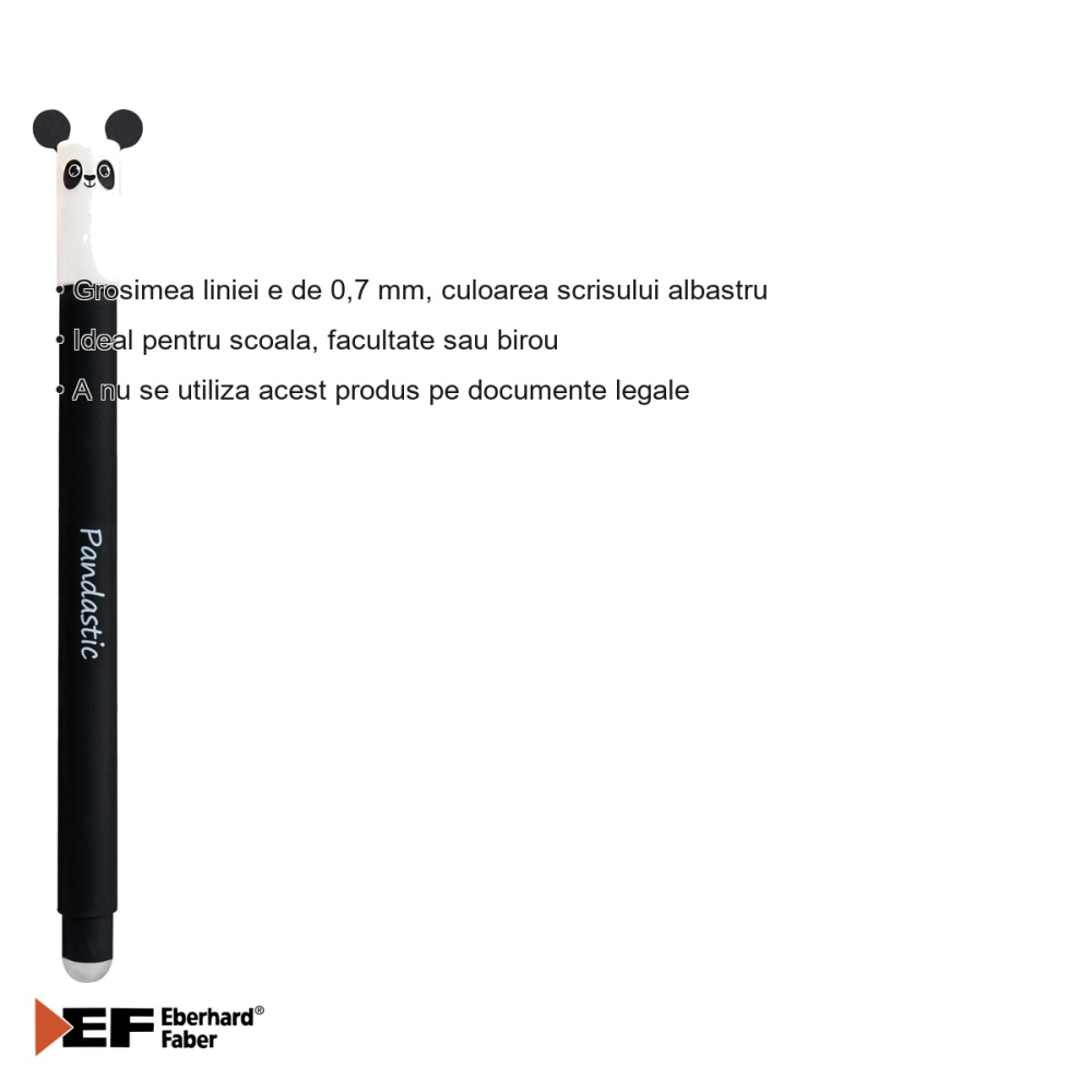 Roller gel erasable Eberhard Faber Animal Erase It motiv panda, cerneala termosensibila albastra 0.7 mm, pentru scoala si birou [3]