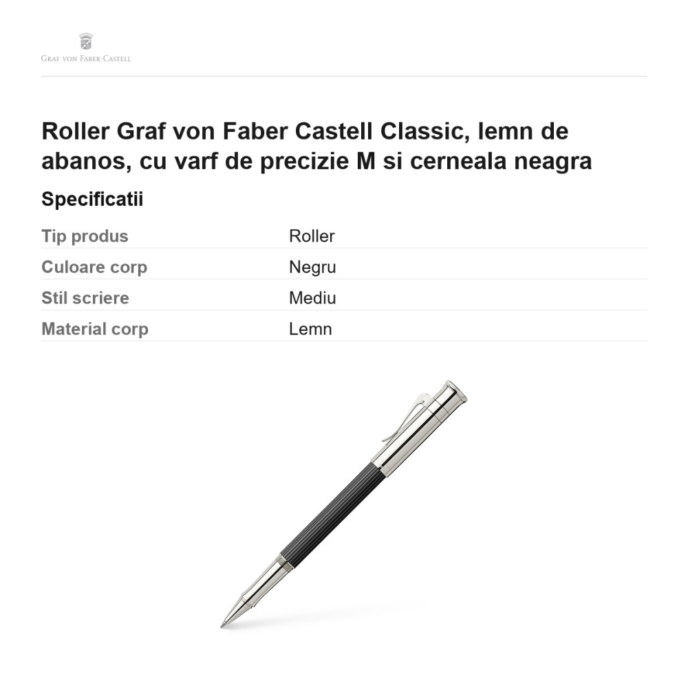 Roller Graf von Faber Castell Classic, lemn de abanos, cu varf de precizie M si cerneala neagra [3]