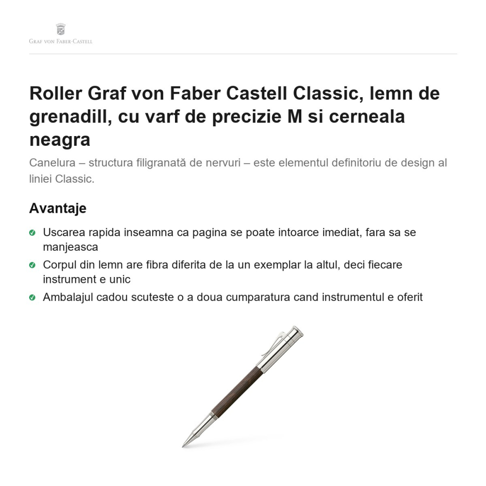 Roller Graf von Faber Castell Classic, lemn de grenadill, cu varf de precizie M si cerneala neagra [2]