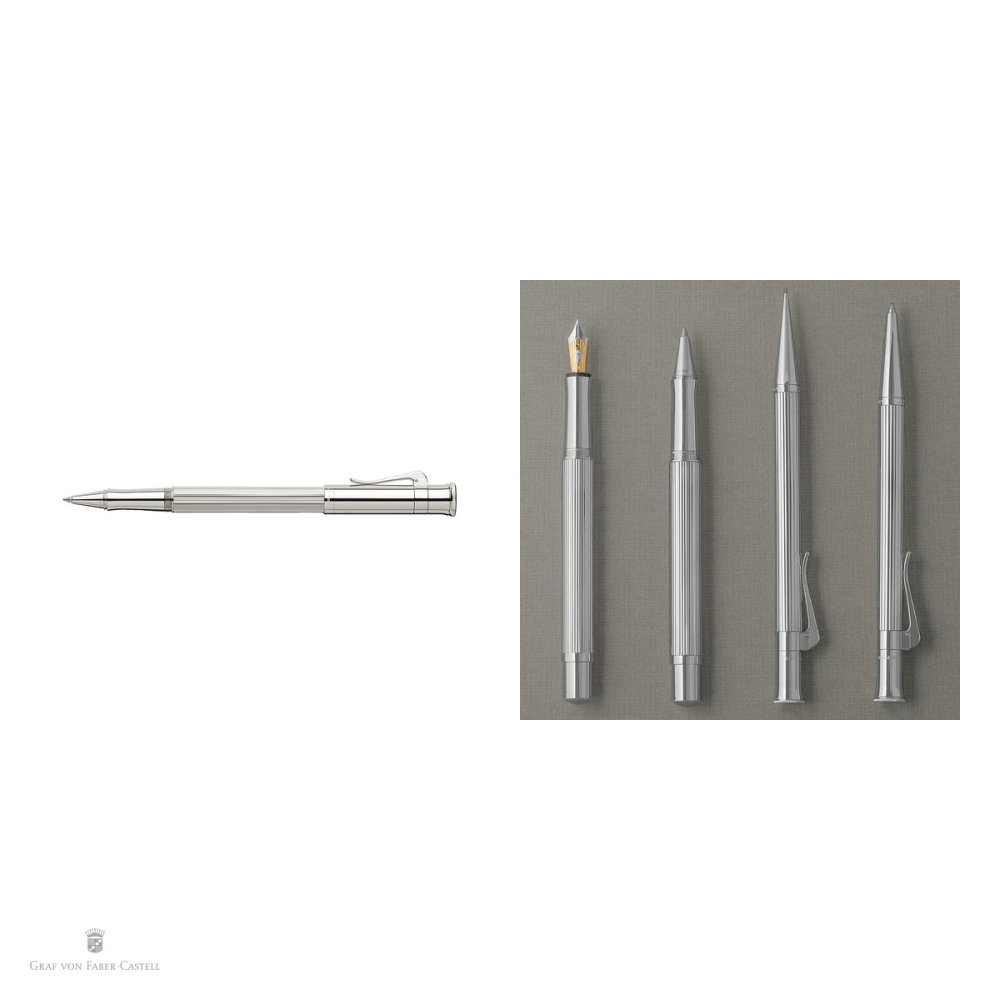 Roller Graf von Faber Castell Classic Platinum, cu varf de precizie si cerneala permanenta neagra, cu design striat [4]