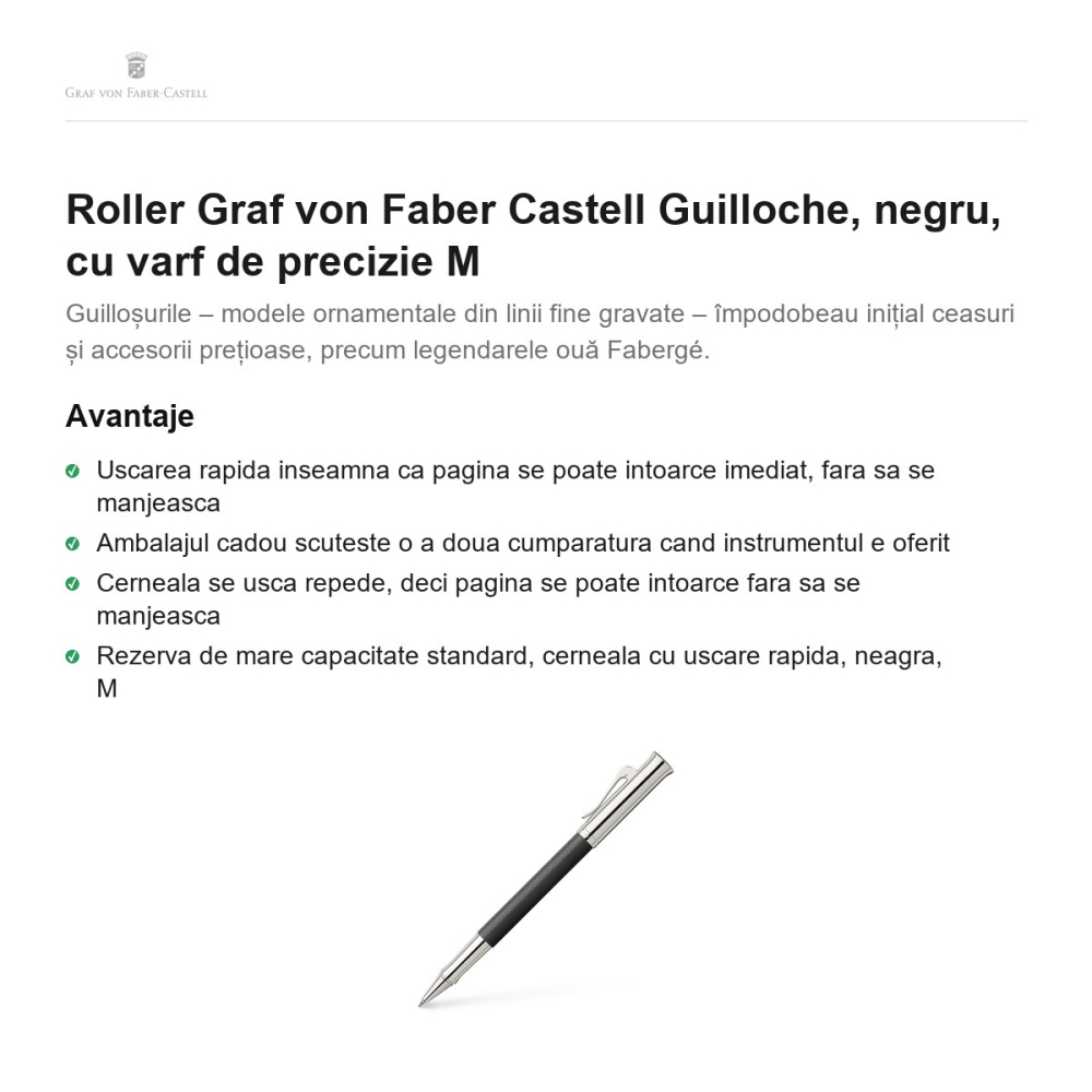 Roller Graf von Faber Castell Guilloche, negru, cu varf de precizie M [2]
