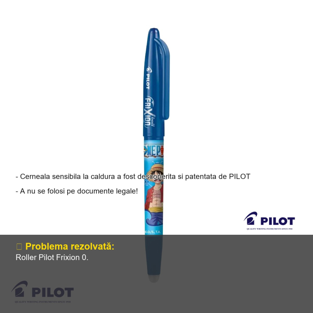 Roller Pilot Frixion Ball 0.7 mm albastru, editie limitata One Piece, cerneala termosensibila [2]