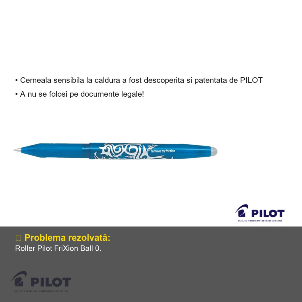 Roller Pilot FriXion Ball 0.7mm albastru deschis, cerneala termosensibila, scriere si stergere fara deteriorarea hartiei [3]
