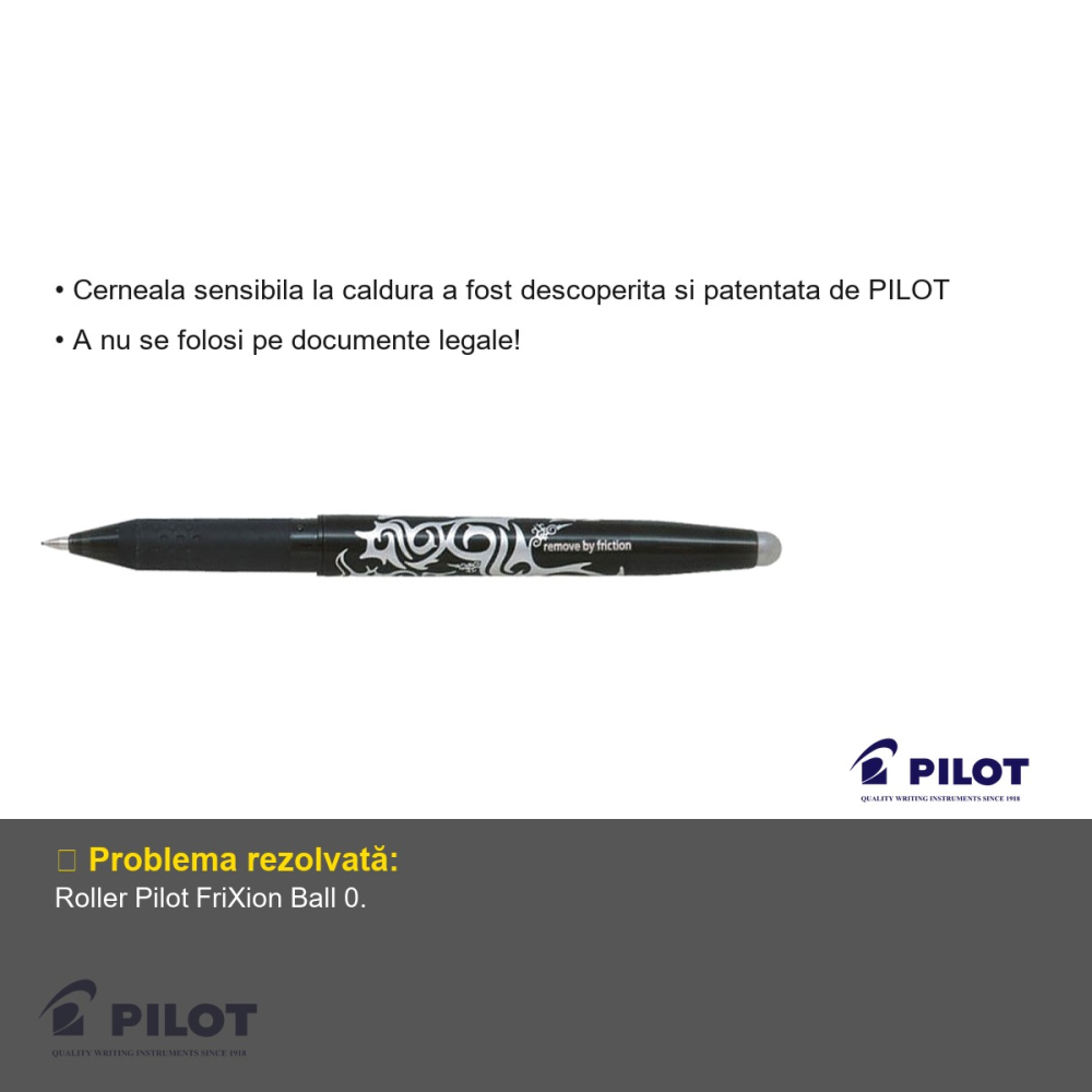 Roller Pilot FriXion Ball 0.7mm negru, cerneala termosensibila, scriere si stergere fara deteriorarea hartiei [3]