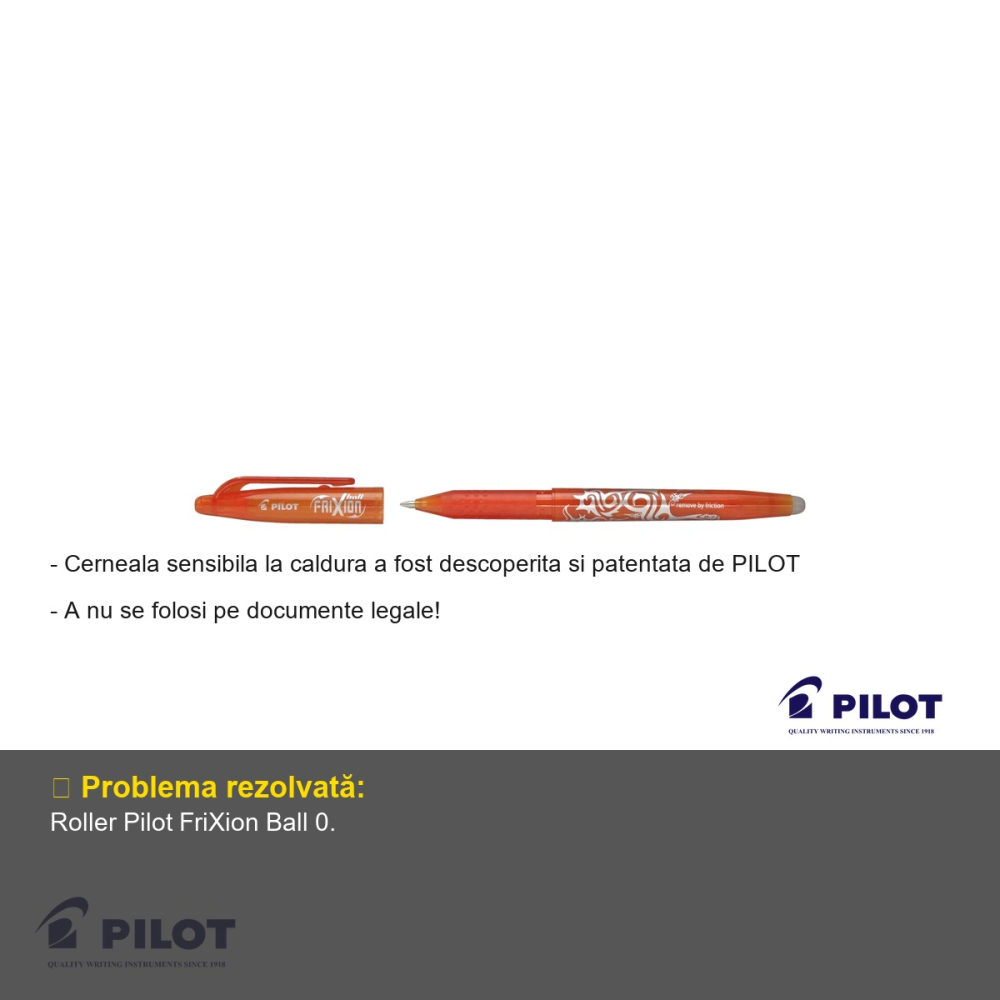 Roller Pilot FriXion Ball 0.7mm portocaliu, cerneala termosensibila, editabil si reutilizabil [2]