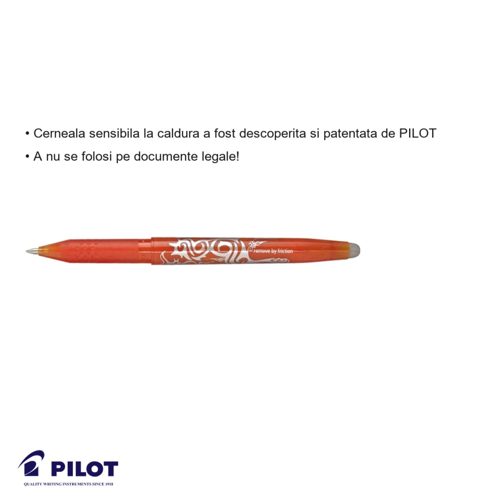 Roller Pilot FriXion Ball 0.7mm portocaliu, cerneala termosensibila, editabil si reutilizabil [3]