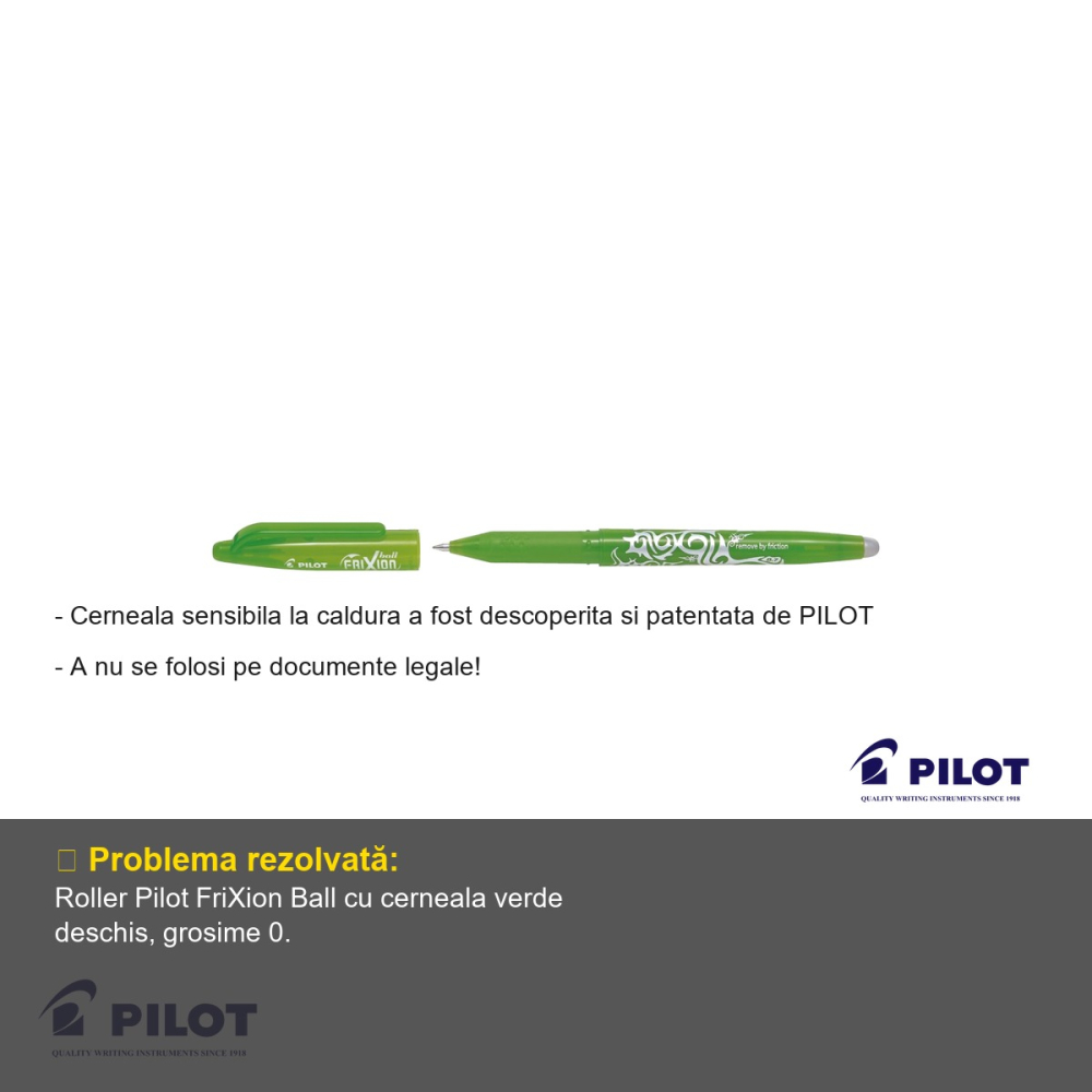 Roller Pilot FriXion Ball 0.7mm verde deschis, cerneala termosensibila, ideal pentru notite si schite [2]