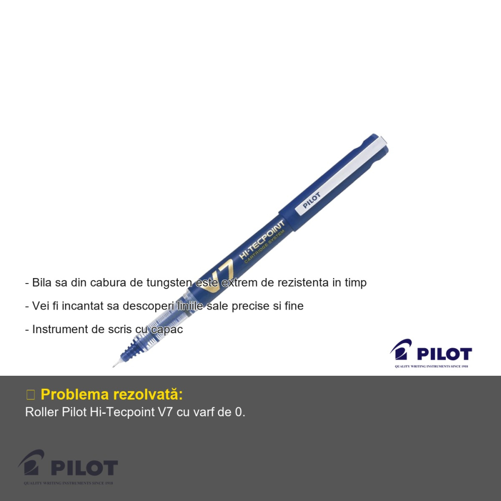 Roller Pilot Hi-Tecpoint V7, varf 0.7mm, cerneala lichida albastra, pentru scriere precisa si confortabila [2]