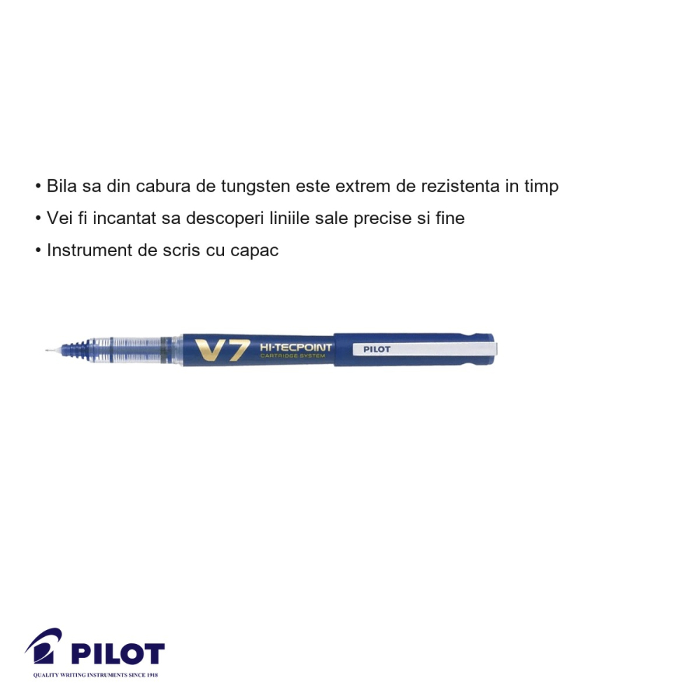 Roller Pilot Hi-Tecpoint V7, varf 0.7mm, cerneala lichida albastra, pentru scriere precisa si confortabila [3]