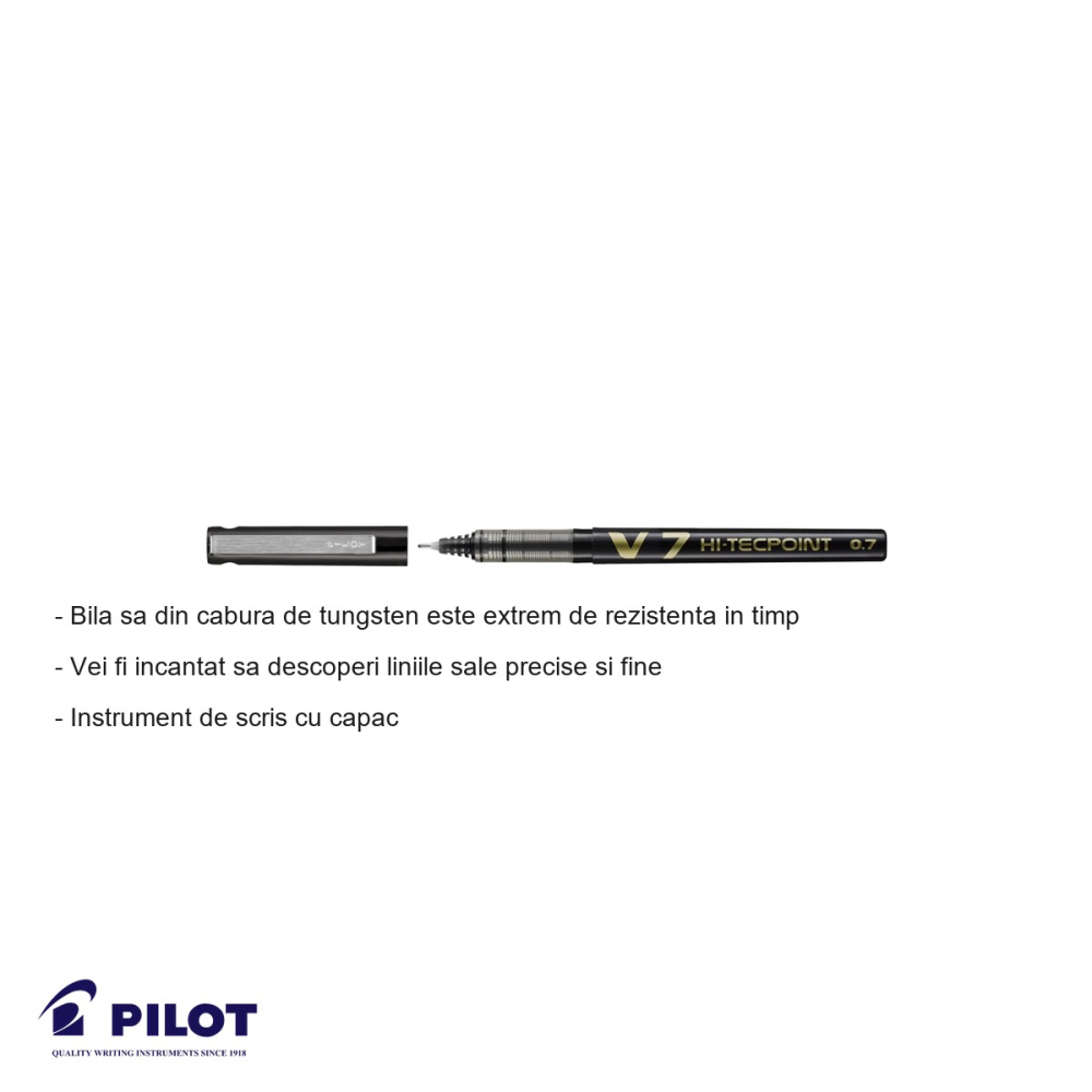 Roller Pilot Hi-Tecpoint V7, varf 0.7mm, cerneala lichida neagra, pentru scriere precisa si confortabila [2]