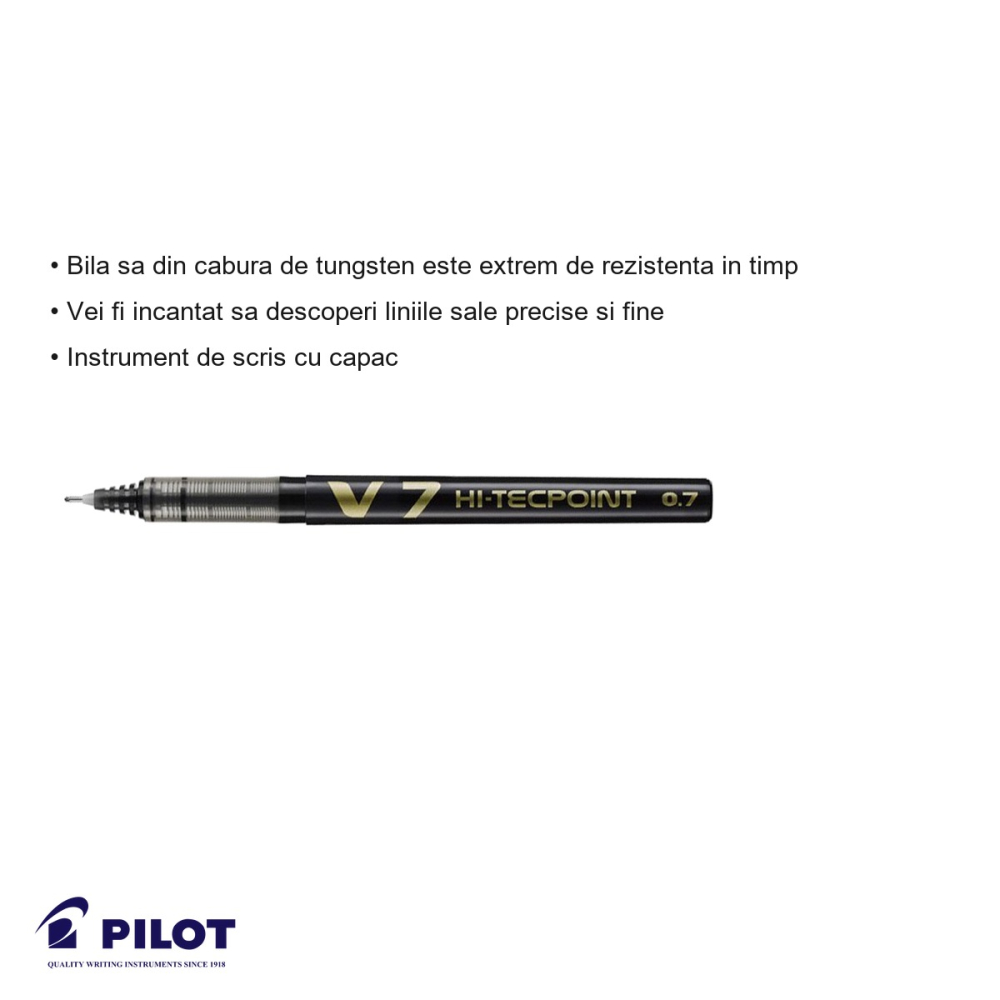 Roller Pilot Hi-Tecpoint V7, varf 0.7mm, cerneala lichida neagra, pentru scriere precisa si confortabila [3]
