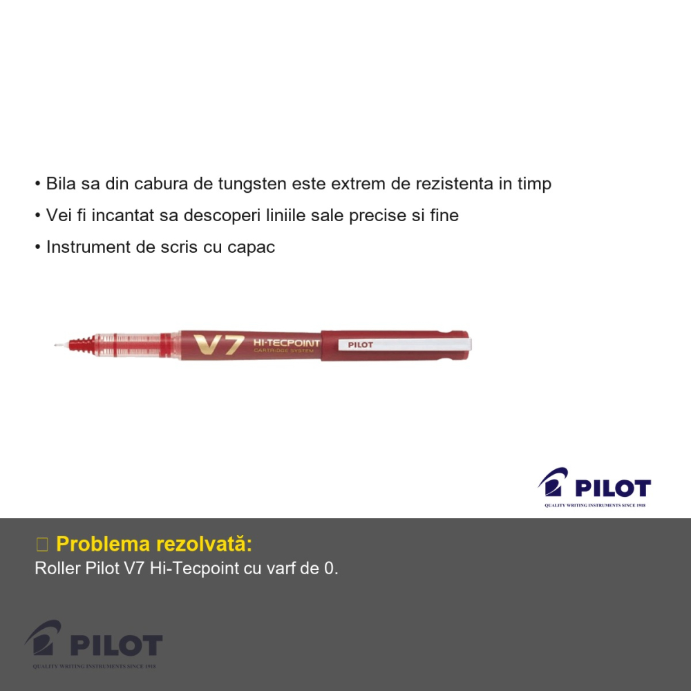 Roller Pilot V7 Hi-Tecpoint 0.7mm, cerneala lichida rosie, varf fin pentru scriere precisa [3]