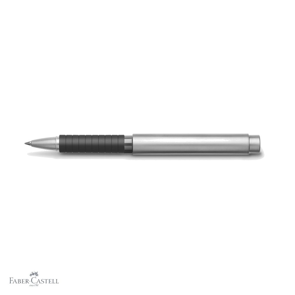 Roller premium Faber-Castell, corp metalic cromat mat cu capac negru, grip ergonomic moale, cerneala neagra cu uscare rapida [4]