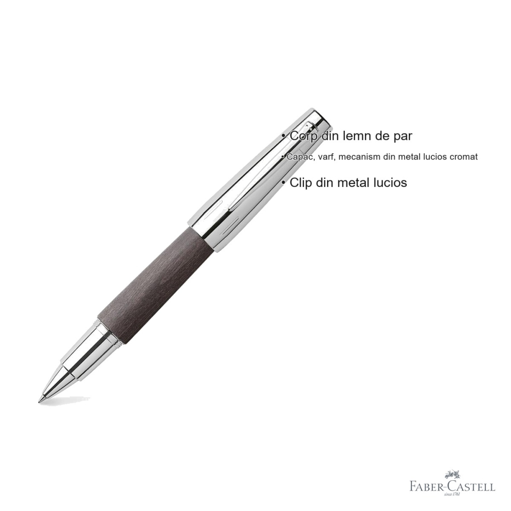 Roller premium Faber-Castell E-Motion Pearwood, varf ceramic, corp din lemn de par, negru [3]