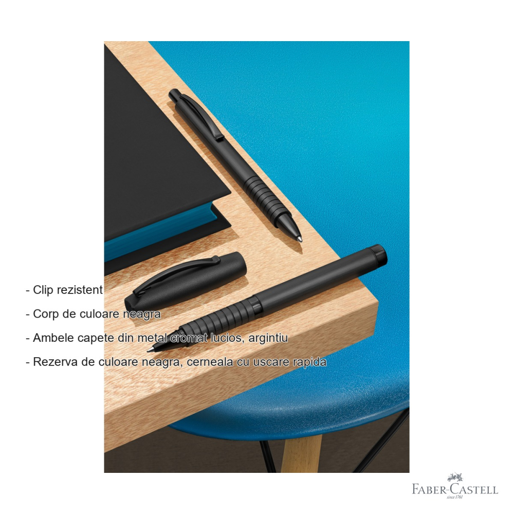 Roller premium Faber-Castell Essentio Aluminium negru, corp metalic, cerneala neagra cu uscare rapida [2]