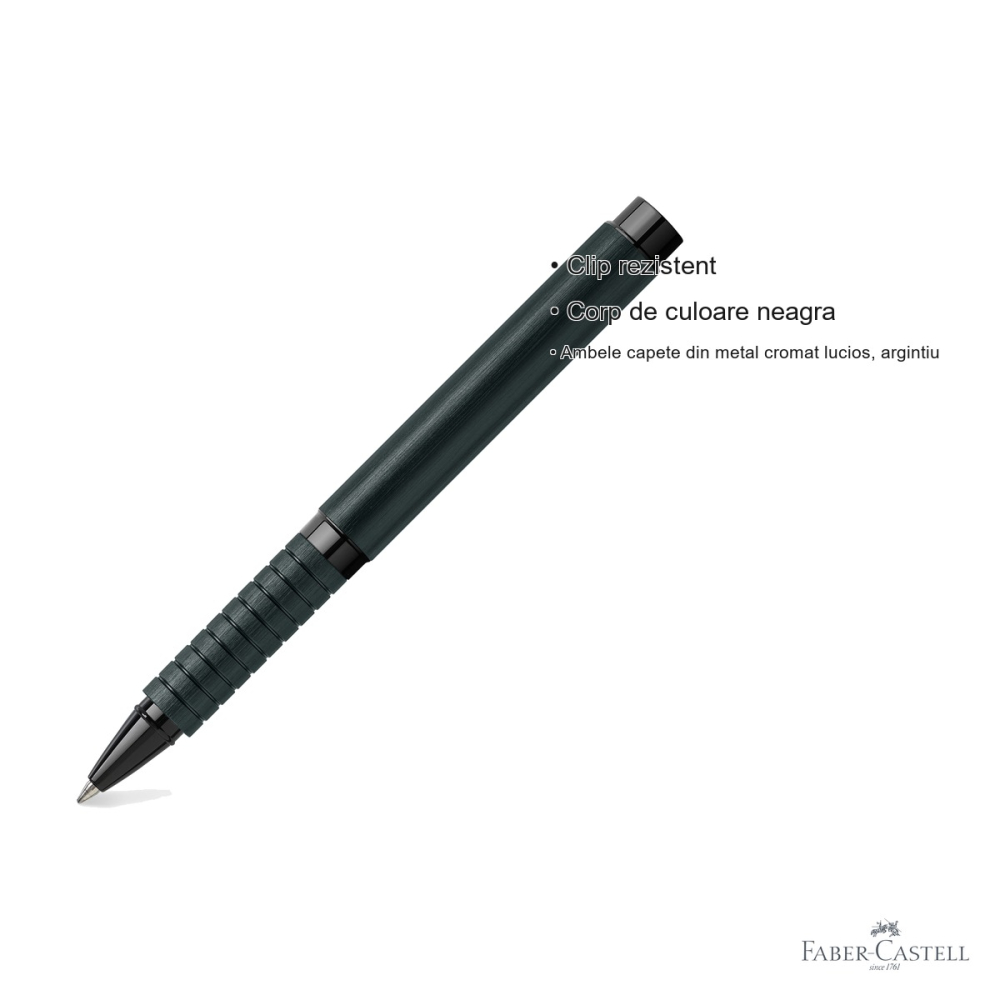 Roller premium Faber-Castell Essentio Aluminium negru, corp metalic, cerneala neagra cu uscare rapida [3]