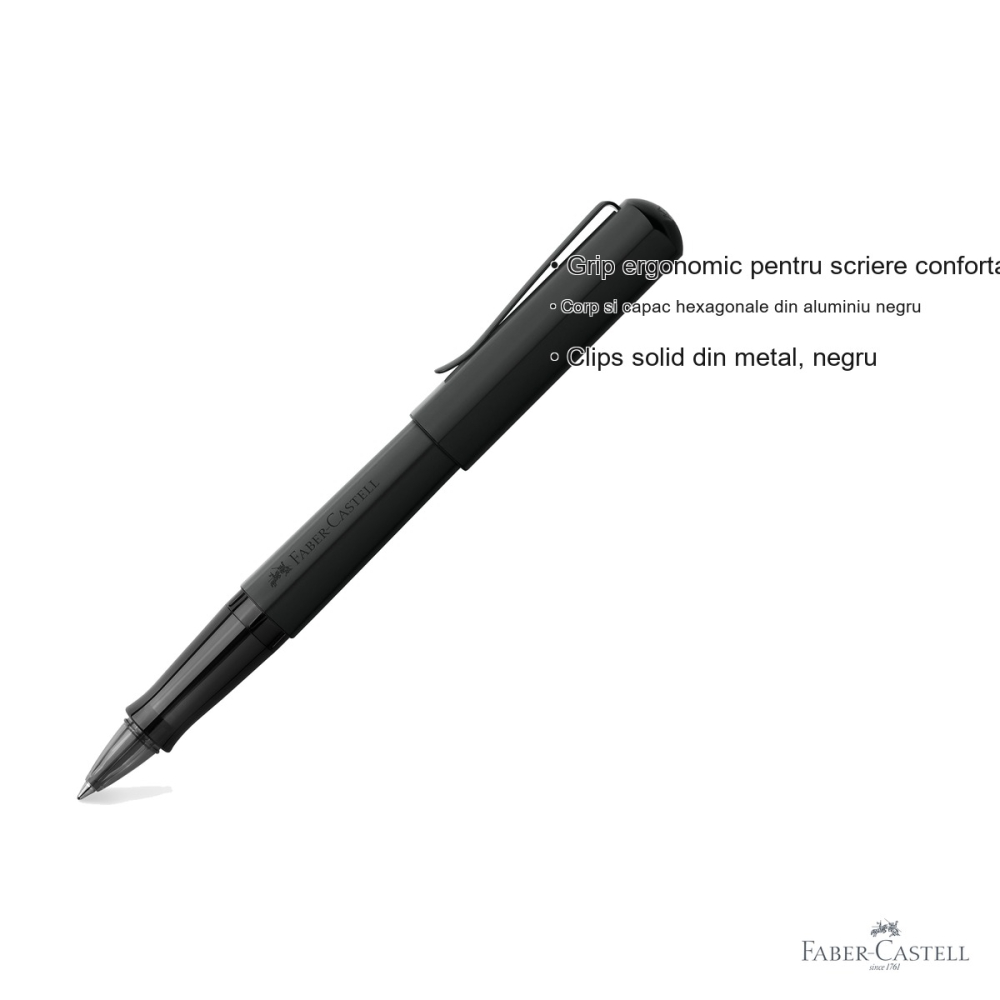 Roller premium Faber-Castell Hexo negru mat, corp hexagonal din aluminiu, scriere confortabila pentru birou [3]
